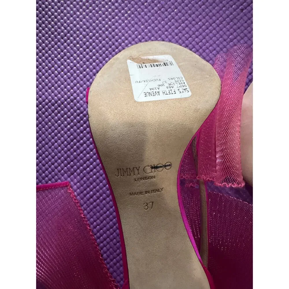 New $995 Jimmy Choo Aveline 100 Fuchsia Bow Sandals Womens Shoes Size 37 Heels